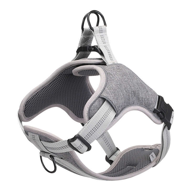Harnais de poitrine réfléchissant en polyester pour chien, ajustable et confortable, idéal pour promenades nocturnes.