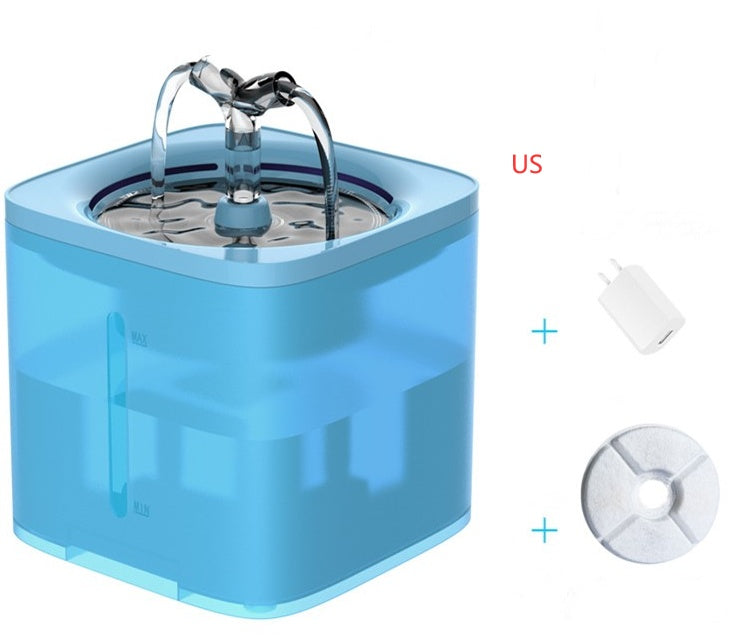 Fontaine automatique à boire pour chats et chiens, avec eau filtrée et capacité de 2L, design moderne bleu.