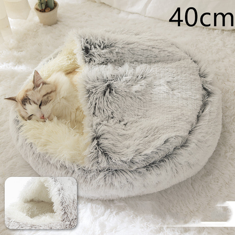 Lit Douillet 2 En 1 pour Chiens et Chats - Lit d'Hiver Rond en Peluche