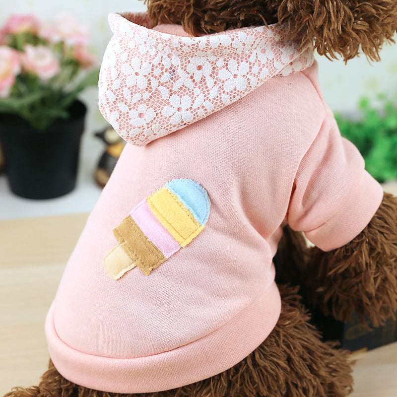 Sweat à capuche rose pour chien en velours avec broderie de glace, parfait pour vêtements d'animaux.