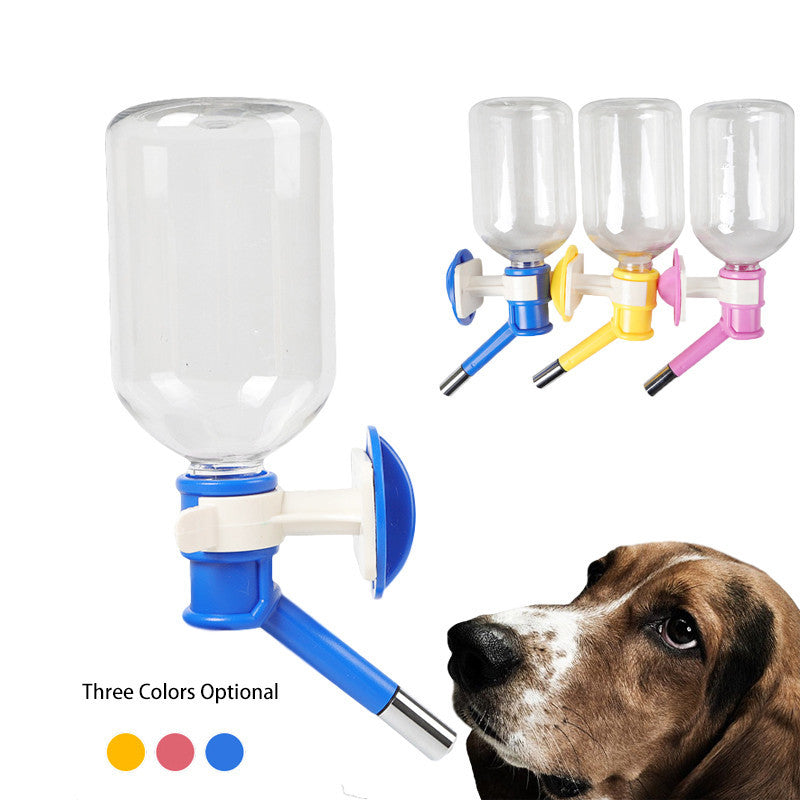 Distributeur d'eau suspendu pour animaux, convient aux petits animaux, disponible en bleu, jaune et rose.