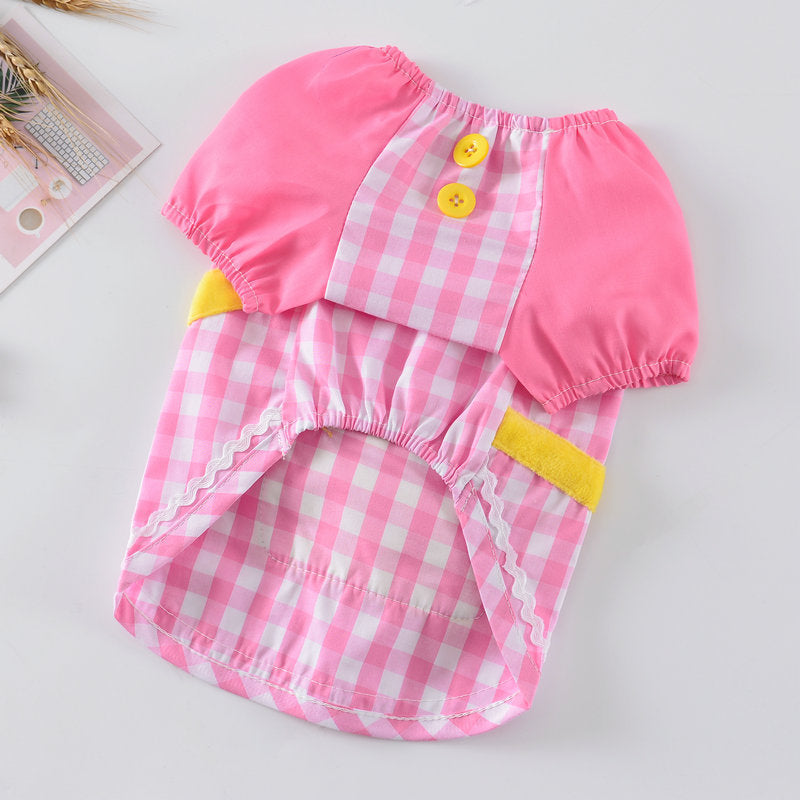 Vêtements pour chiens Printemps et Été en Coton, chemise à carreaux rose et jaune, design confortable.