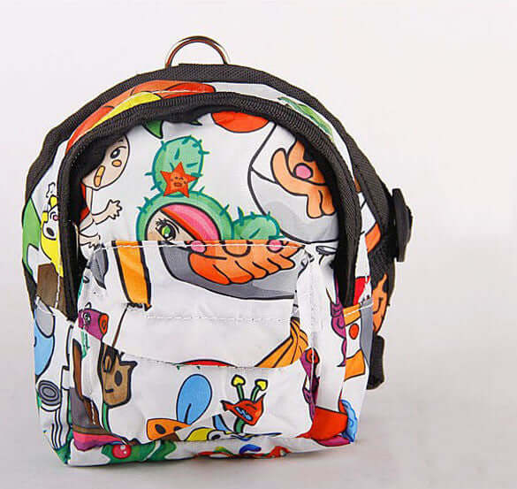 Colorful mini backpack with cartoon design, perfect for kids or casual outings.
