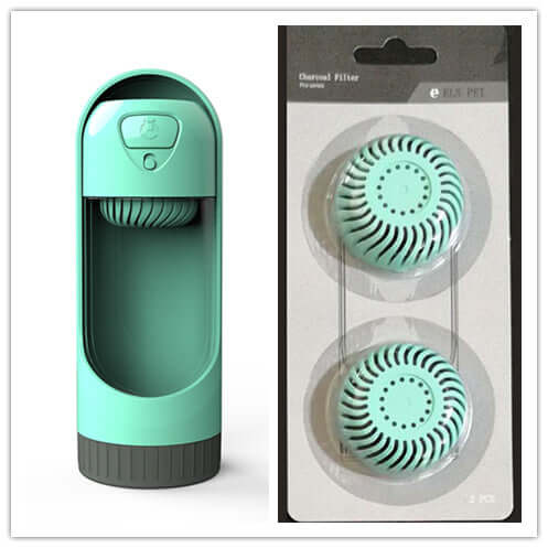 Distributeur d'eau automatique pour animaux avec filtres, en ABS et PC, couleur verte, capacité de 300 ml.