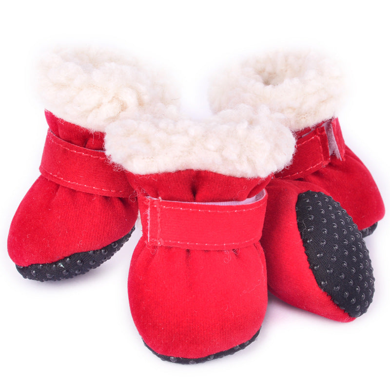 Bottes d'hiver imperméables rouges pour chiens, parfaites pour protéger les pattes des petites races.