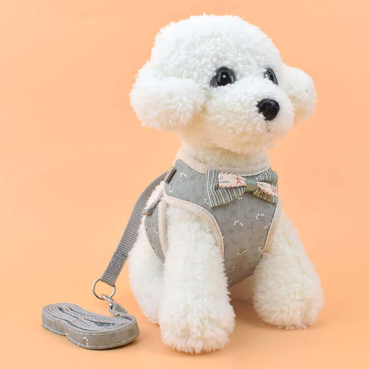 Harnais confortable pour chien avec laisse, idéal pour promenades et aventures en plein air.