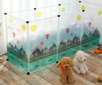 Clôture transparente pour animaux avec design coloré, sécurisant les animaux tout en préservant la vue.