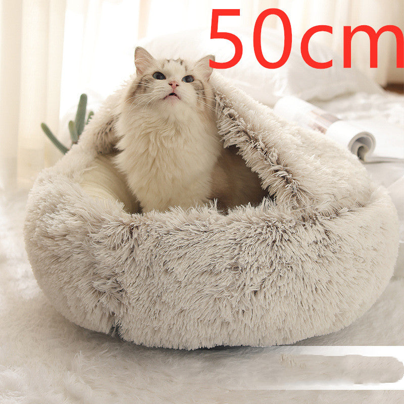Lit Douillet 2 En 1 pour Chiens et Chats - Lit d'Hiver Rond en Peluche
