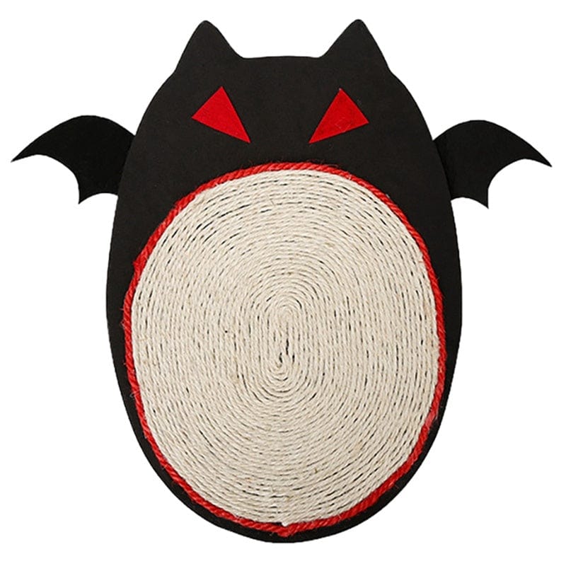 Tapis grattage pour chats en sisal noir avec motif de chauve-souris, idéal pour gratter et se reposer.