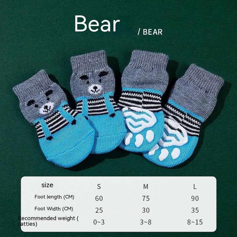 Chaussettes antidérapantes en polyester pour animaux motif ours, 4 tailles disponibles, pratique et mignon.