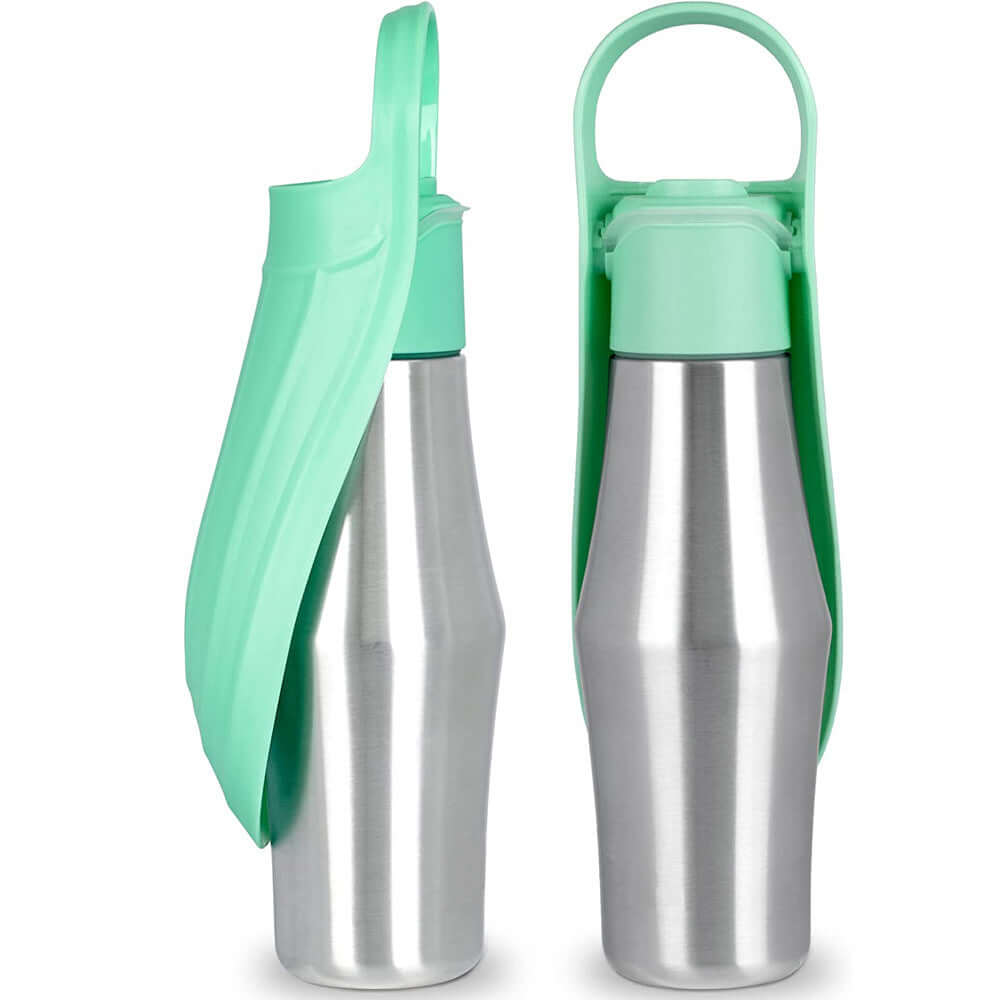Bouteille d'eau portable pour chien en silicone design feuille, idéale pour promenades et voyages.