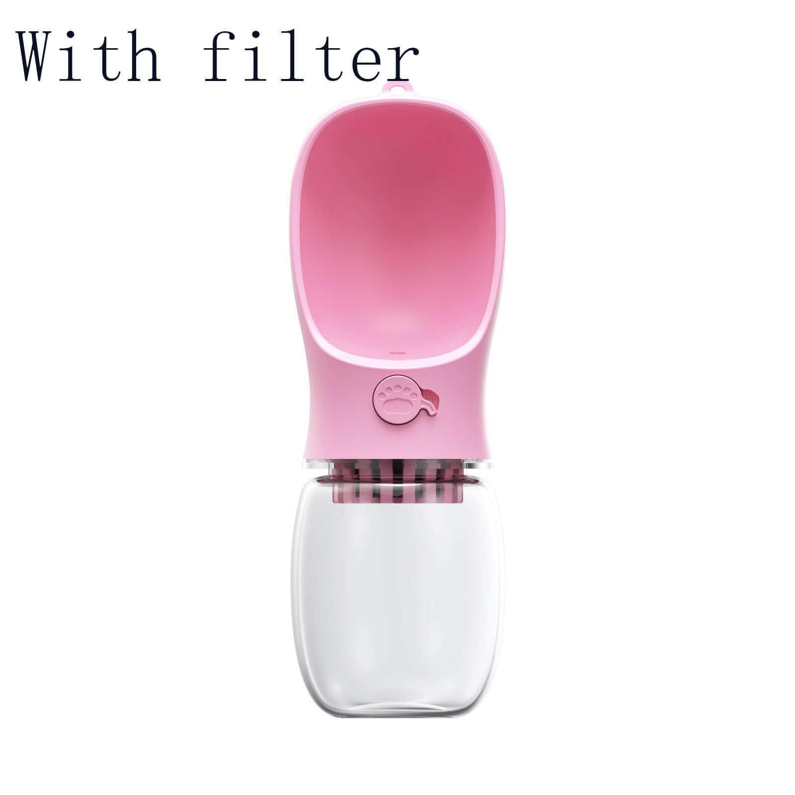 Gourde d'eau portable pour animaux avec filtre, design ergonomique et anti-bactérien en plastique alimentaire.