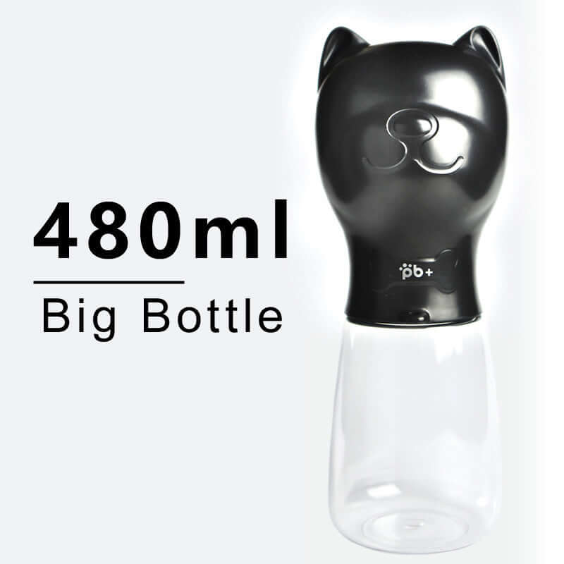 Gourde d'eau portable en forme de tête de chat, 480ml, idéale pour hydrater vos animaux en extérieur.