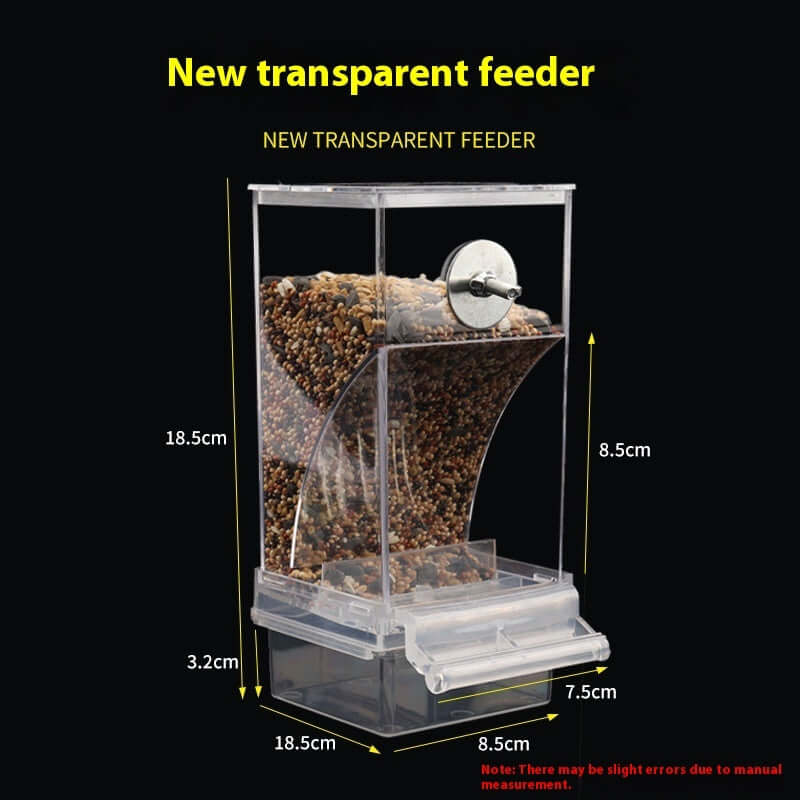 Conteneur transparent automatique pour nourriture d'oiseaux, pratique et durable, pour un approvisionnement régulier.