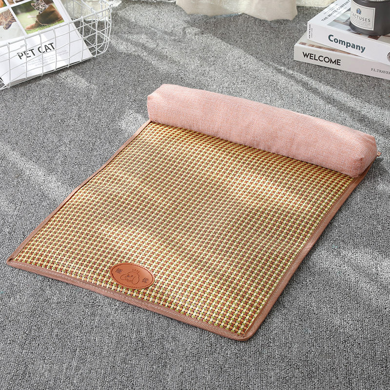 Tapis d'été pour animaux de compagnie en rattan