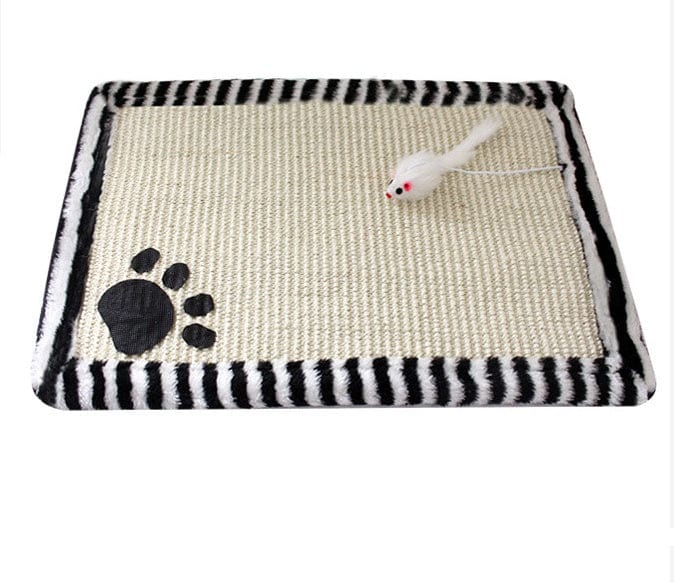 Tapis à griffes élégant pour chat avec motif de patte et jouet en forme de souris