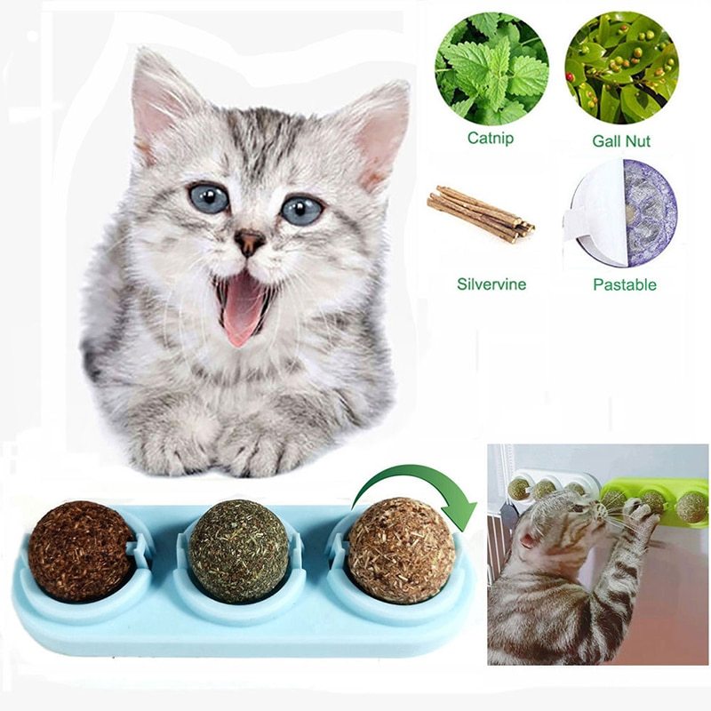 Lot de 3 Boules à Lick Auto-adhésives au Nepeta pour Chats