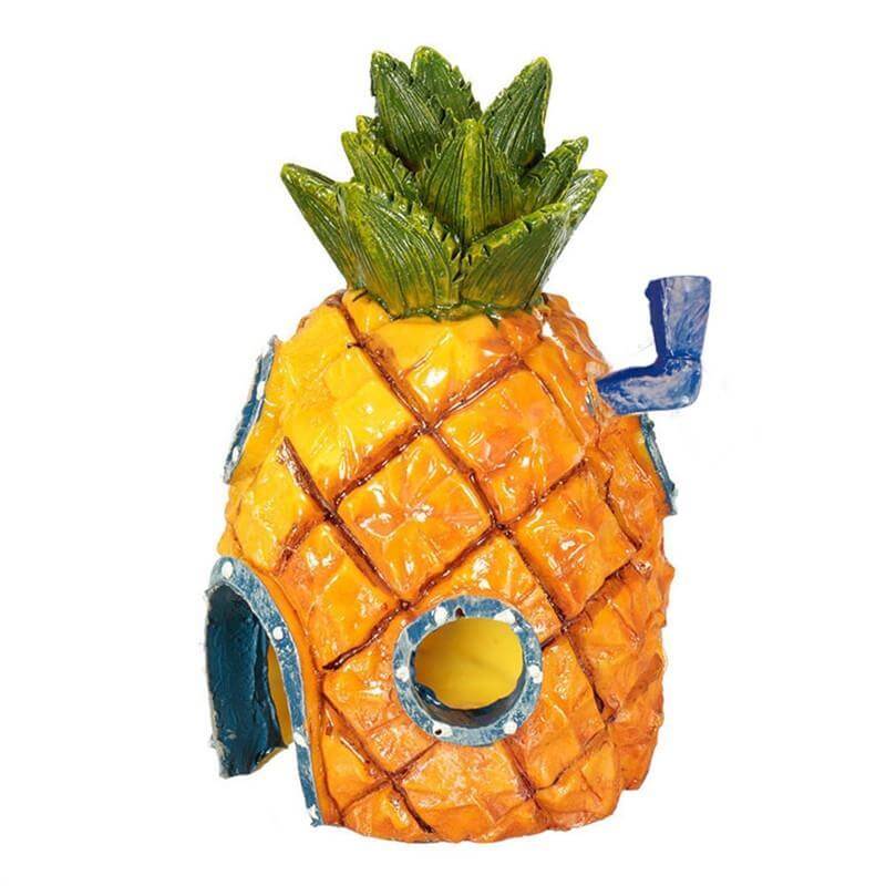 Maison Ananas décorative pour aquarium, en résine, 7,5 cm, sécuritaire pour poissons, ajoute une touche joyeuse.