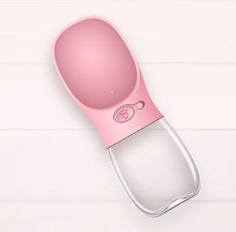 Gourde d'eau portable pour animaux de compagnie, design moderne en rose, écologique et antibactérienne.