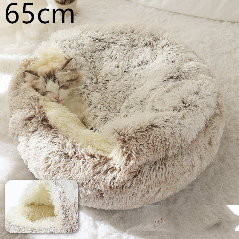 Lit Douillet 2 En 1 pour Chiens et Chats - Lit d'Hiver Rond en Peluche
