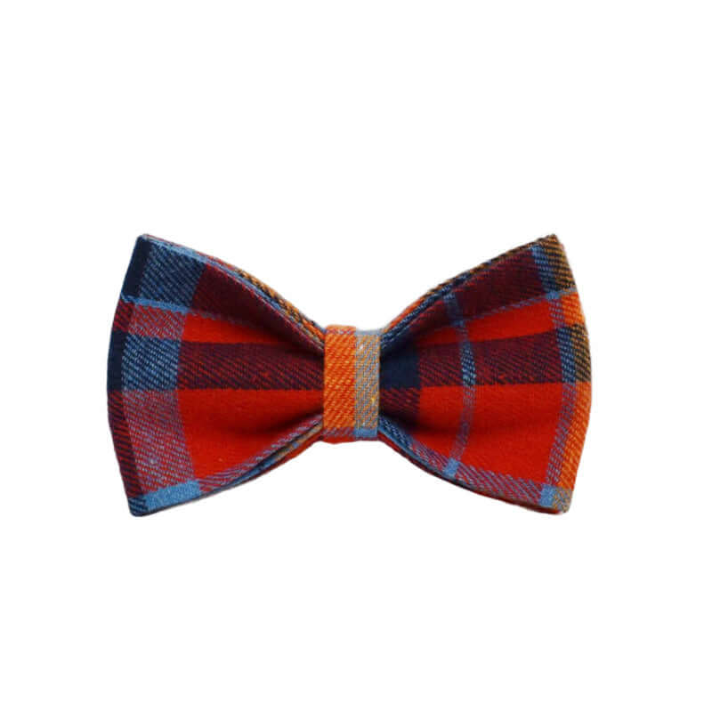 Noeud élégant en tissu à carreaux rouges et bleus, parfait pour accessoiriser votre chien.