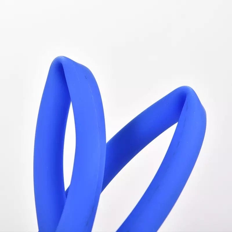 Close-up of blue silicone straps, ideal for dog collars and pet accessories.