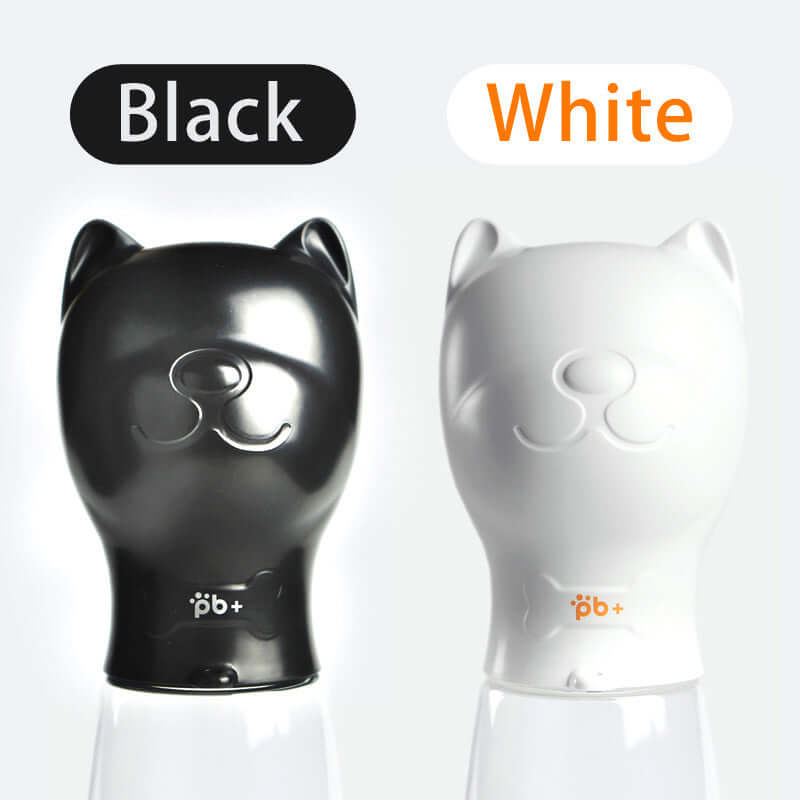 Gourde d'eau pour animaux de compagnie en noir et blanc, design adorable et pratique pour l'hydratation.