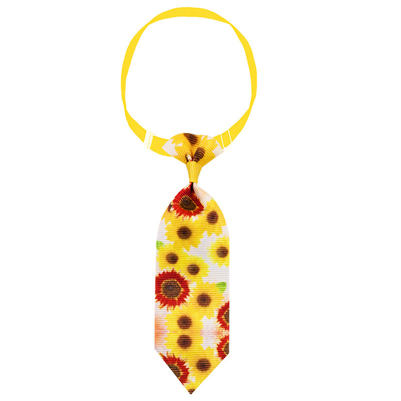 Cravate pour animal de compagnie avec motifs de tournesols, idéale pour l'été, en coton biologique.