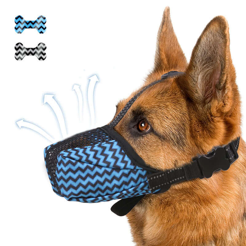 Muselière en maille aérée pour chien, design ergonomique, permet à votre compagnon de respirer et s'hydrater.