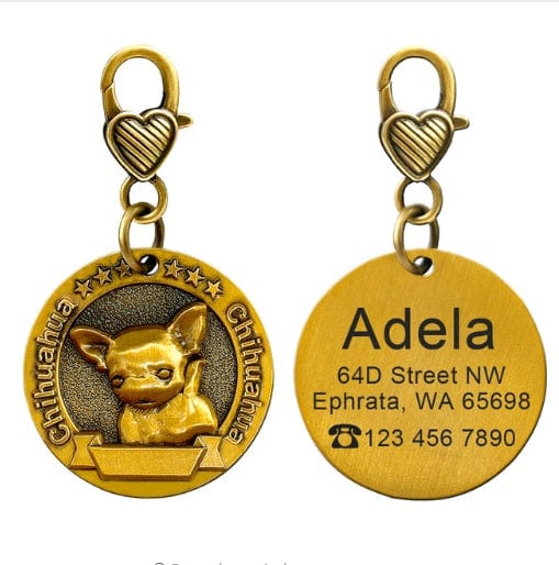 Porte-Identité Personnalisé en bronze pour chien, tag élégante et durable avec gravure.