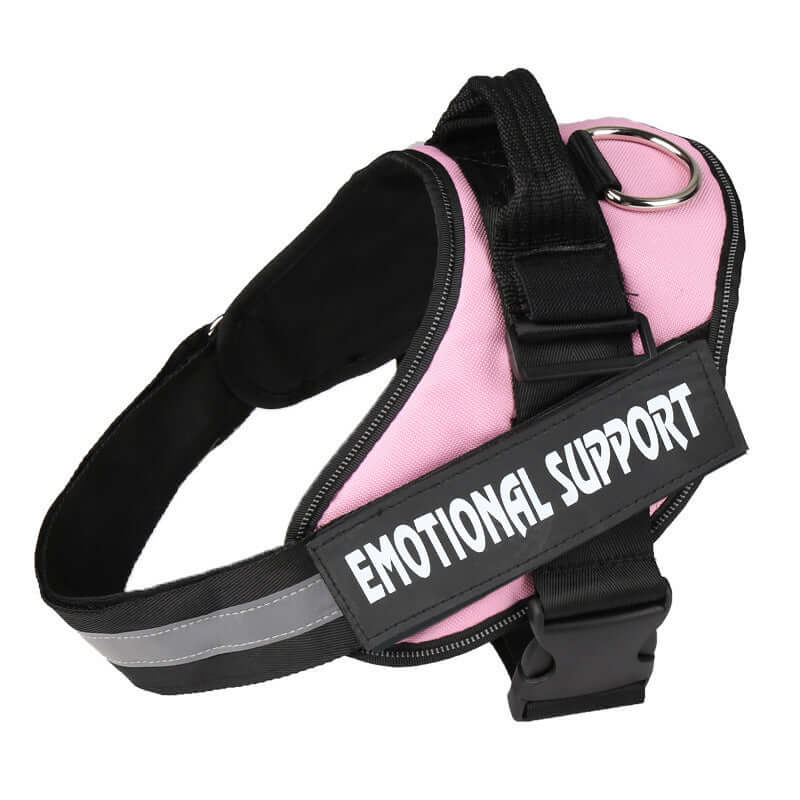Harnais de poitrine pour chien en nylon, rose, avec étiquette 'Emotional Support', confortable et sécurisé.