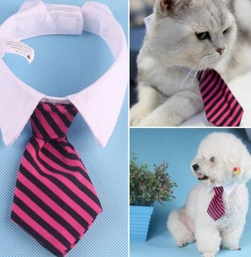 Nœud papillon pour chat et chien avec motifs rayés rose, parfait pour les occasions élégantes.