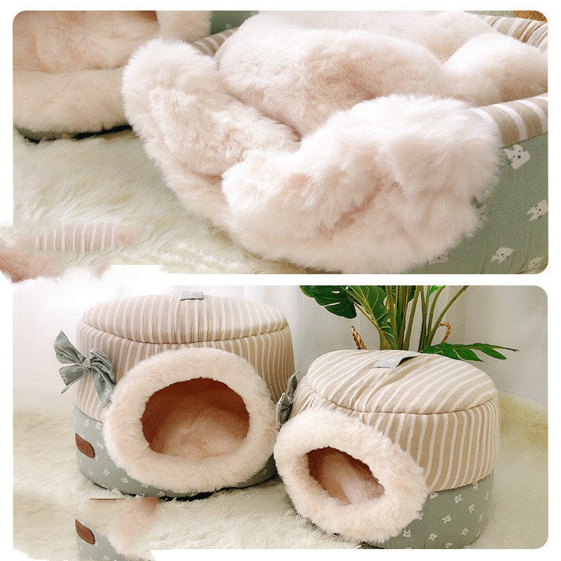 Litière universelle pour chat en peluche confortable, idéal pour l'automne et l'hiver.