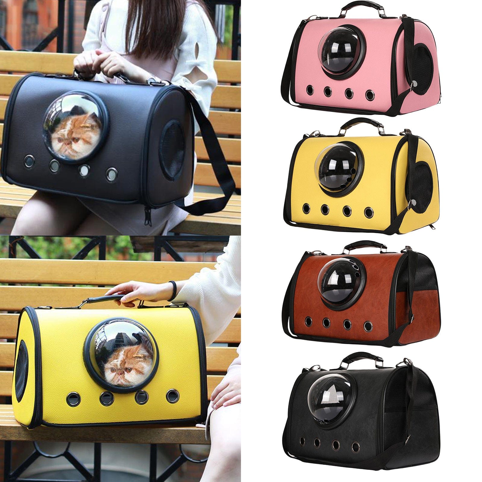 Sac à dos pour animaux de compagnie avec fenêtres, disponible en plusieurs couleurs, idéal pour chiens et chats.