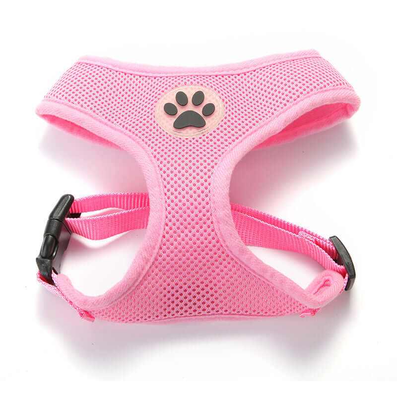 Harnais de poitrine en maille respirante rose pour animaux, confortable et léger, idéal pour les promenades.