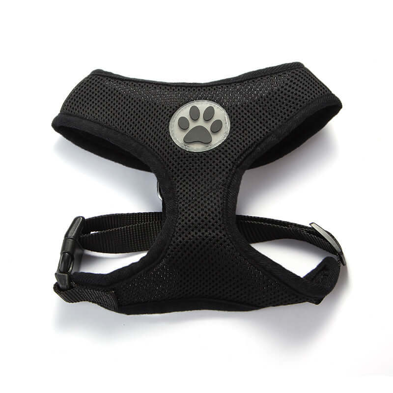 Harnais de poitrine en maille respirante pour chien, léger et ajustable, couleur noire, idéal pour le confort de votre animal.