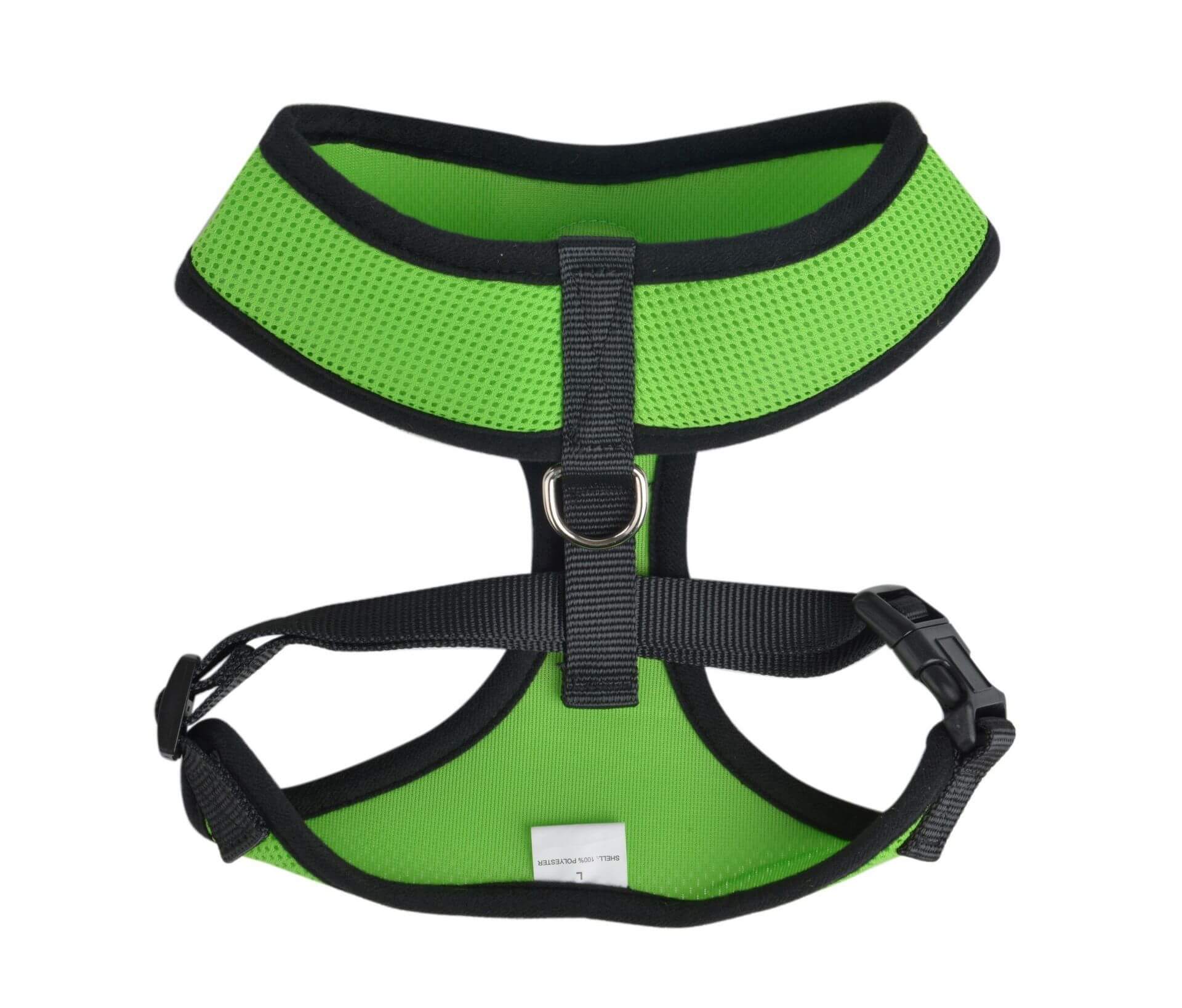Harnais de poitrine en maille respirante vert pour animaux, confortable et léger, idéal pour les promenades.