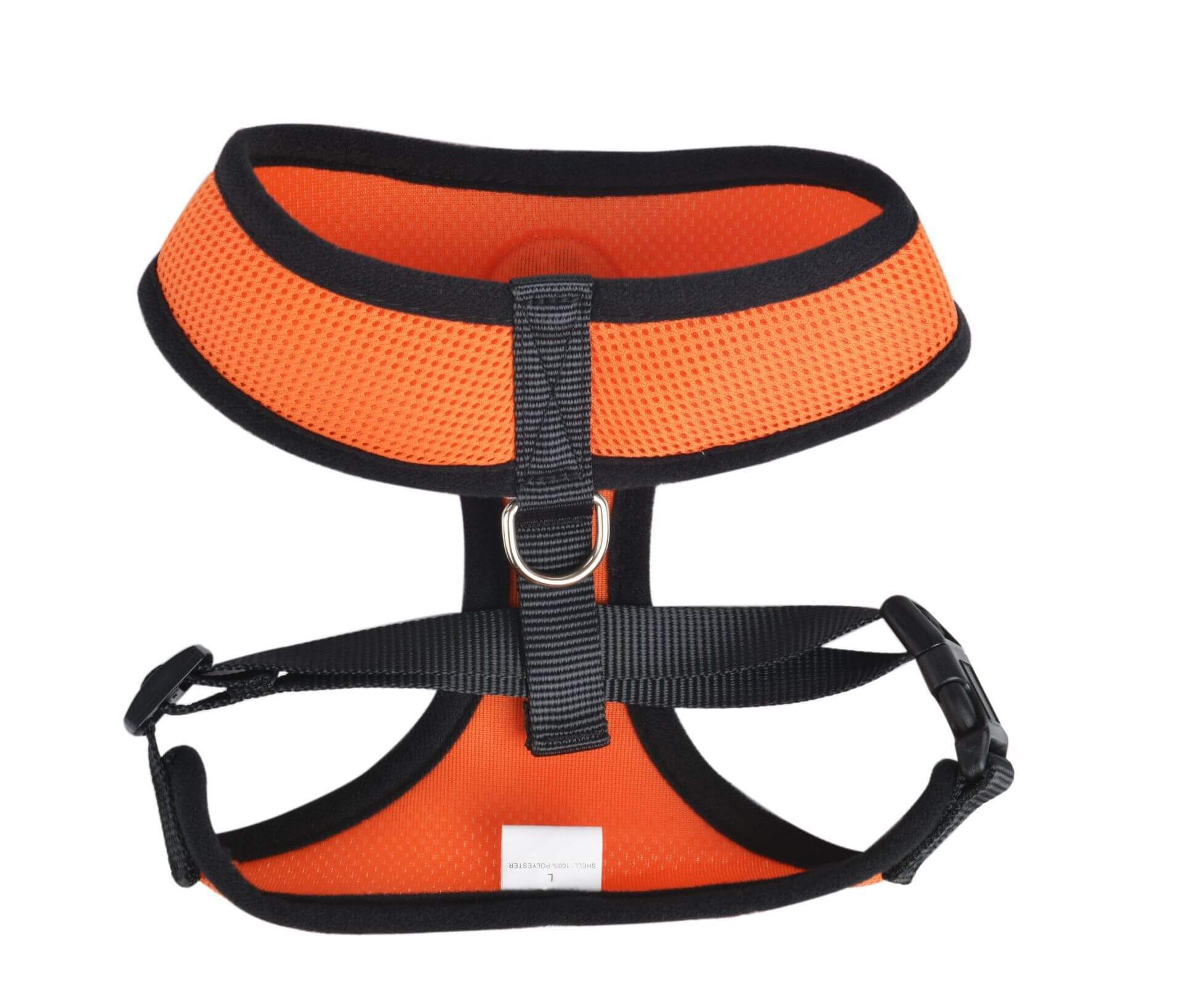 Harnais de poitrine en maille respirante orange pour animaux, léger, ajustable, idéal pour promenades.