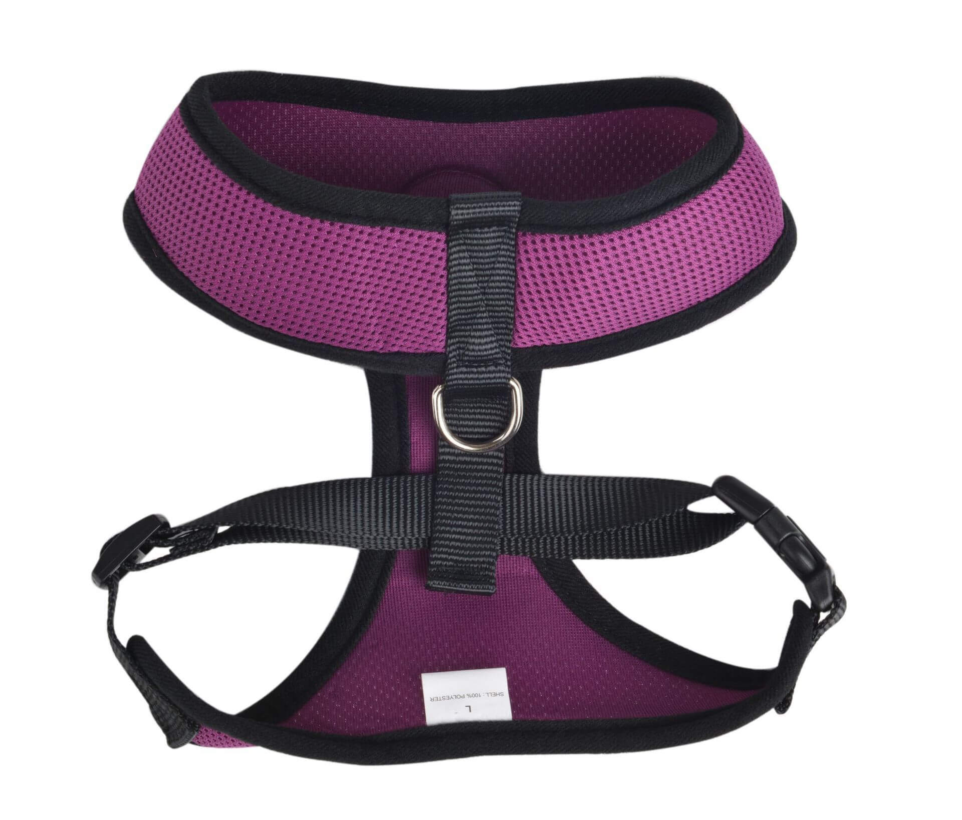 Harnais de poitrine en maille respirante violet pour animaux, léger et ajustable pour un confort optimal.