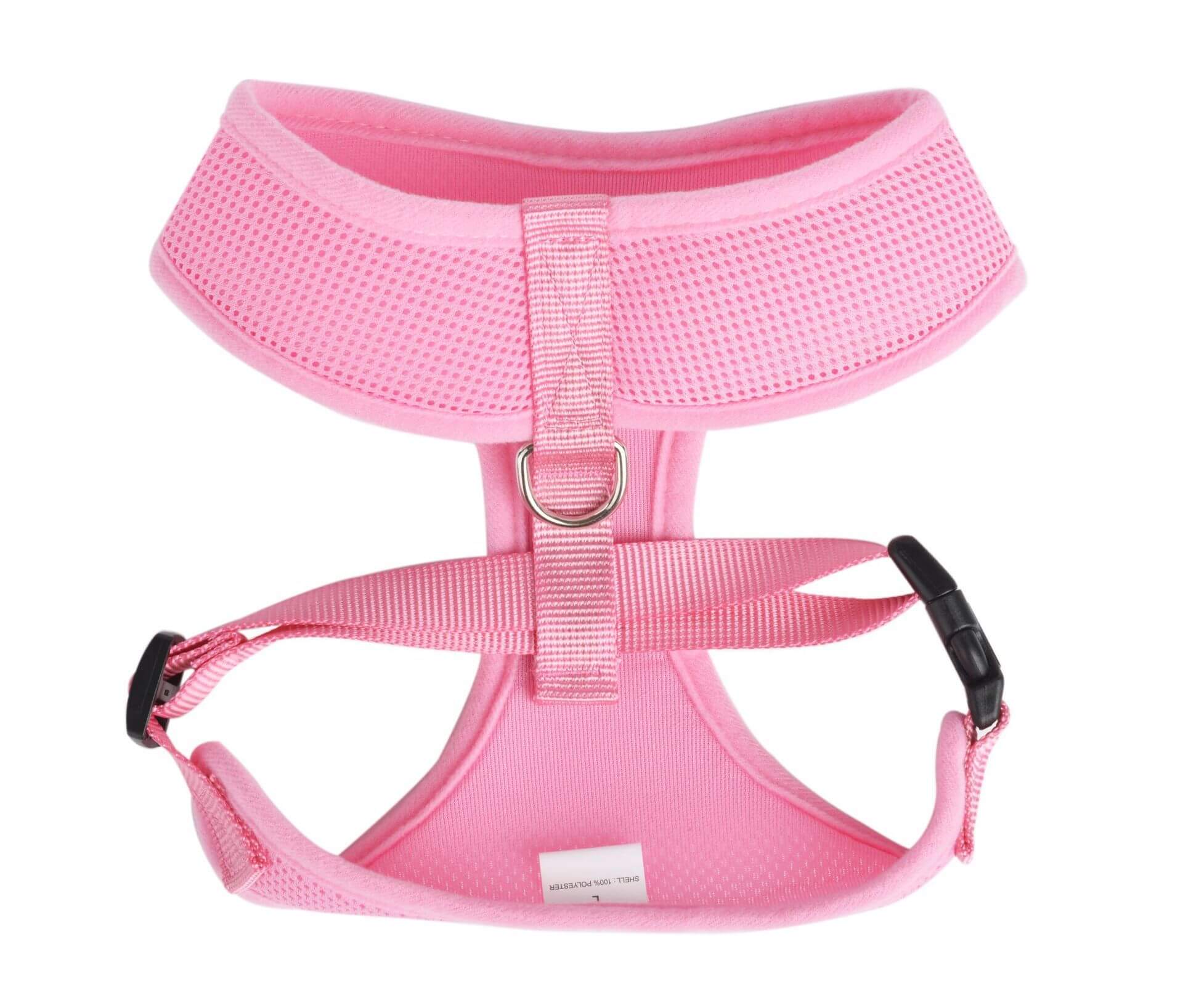 Harnais de poitrine en maille respirante rose pour animaux, confort et sécurité en promenade.