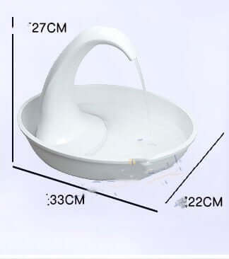 Fontaine à boire pour animaux de compagnie de modèle Swan avec dimensions indiquées en centimètres.