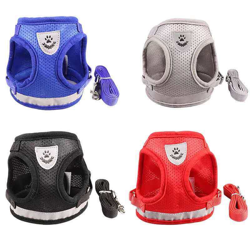 Harnais DogEZAsh Réfléchissant en plusieurs couleurs pour chiens, avec accessoires de sécurité et confort.