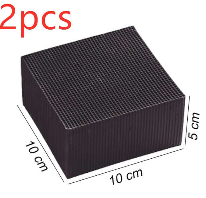Filtres à eau en charbon actif pour aquarium, 2 pièces, 10x10x5 cm, structure à mailles denses pour une filtration efficace.