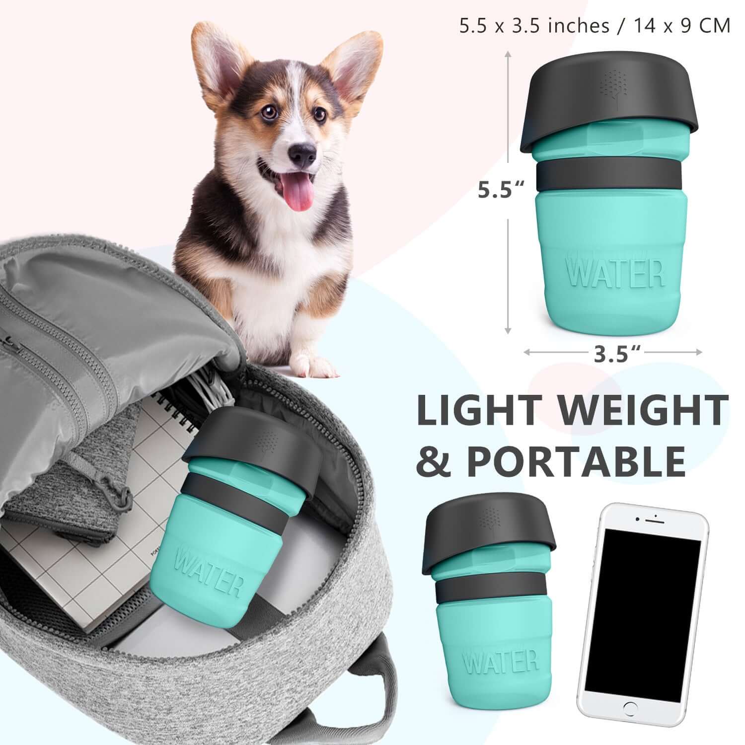 Bouteille d'eau pliable pour chien légère et portable, idéal pour le voyage avec votre animal.