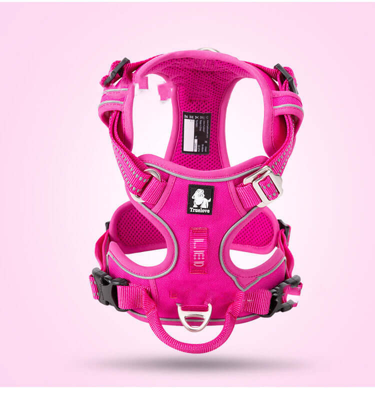 Harnais de chien en nylon rose, adapté pour toutes tailles, avec laisse en corde incluse, confortable et sécuritaire.