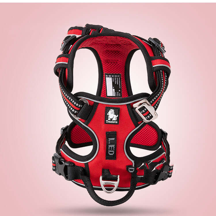 Harnais de chien rouge en nylon, confortable et adapté à toutes les tailles, avec une laisse en corde.