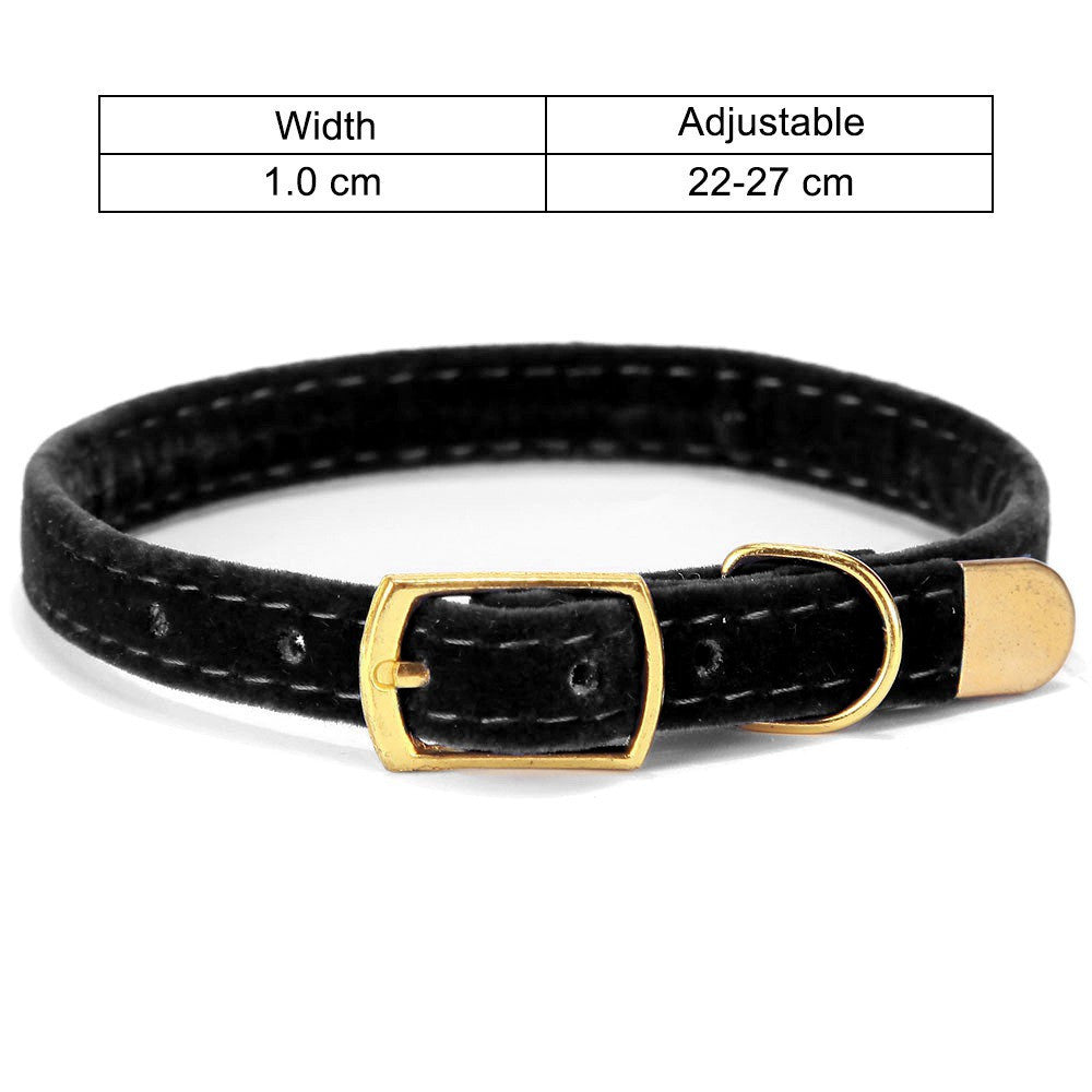 Collier pour chat en flock noir, ajustable de 22 à 27 cm, élégant et confortable pour les petits félins.