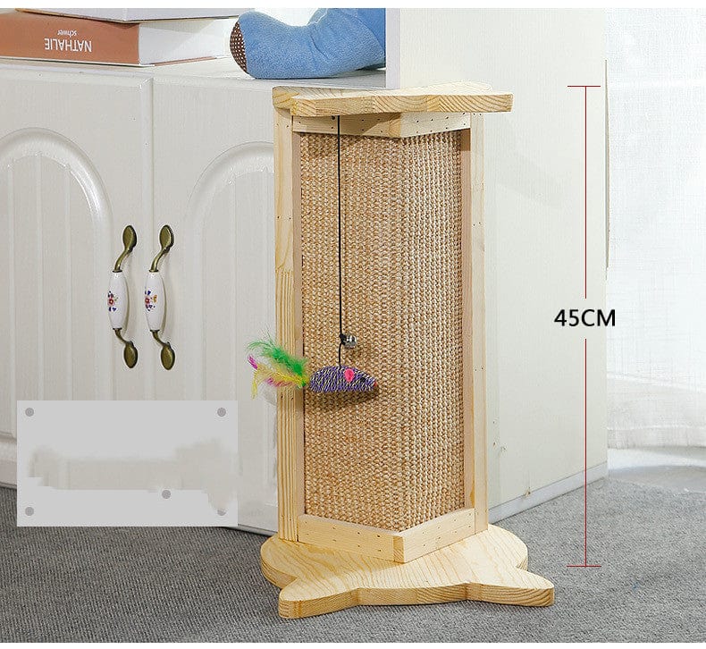 Poteau à griffer en bois massif pour chats avec jouet suspendu, hauteur 45CM, idéal pour protéger vos meubles.