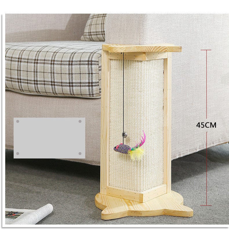 Poteau à griffer en bois massif pour chats, design durable avec jouet suspendu, idéal pour garder les chats actifs.