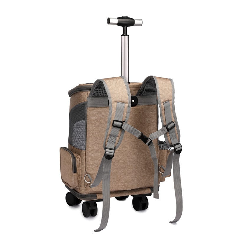 Sac à dos pliable pour animaux avec trolley, idéal pour voyages avec chats ou chiens.